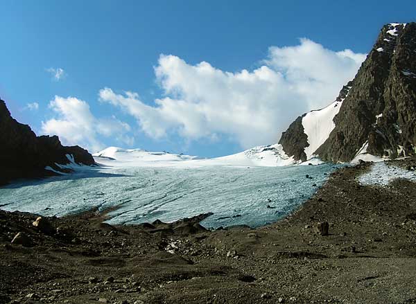 Ледник Минджилки вид на перевал Иссык-Ата
