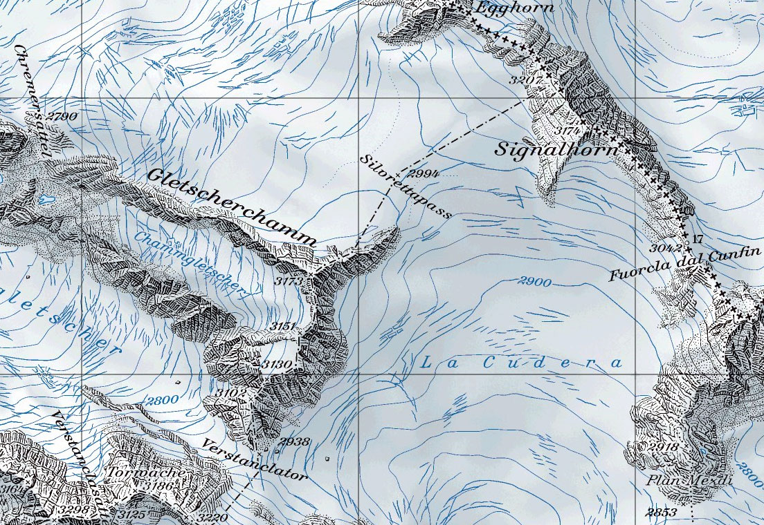 Швейцарская топографическая карта Альп горного узла Сильвретта