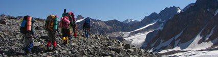 На спуске с перевала в Киргизском хребте на Тянь-Шане